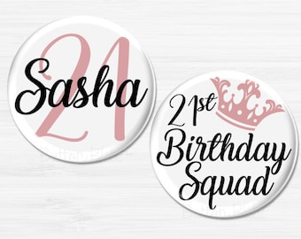 21st Birthday Party Buttons, Rose Gold 21st Birthday Pins, 21st Birthday Gift, 21st Birthday Party Pins, Happy Birthday, 2.25" Option B2735