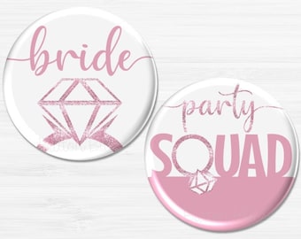 Bride and Party Squad Pins, Fun Bachelorette Party Pins, Bachelorette Party Buttons, Bachelorette Party Favors BB2784