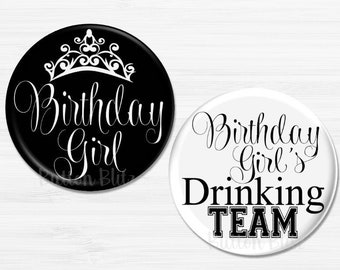 21st Birthday Girl Party Favor Buttons, Birthday Girls Drinking Team Party Buttons, 21st Princess Party Favors, 21st Birthday Party -BB1374B