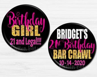 21st Birthday Party Buttons, 21st Birthday Pins, Custom 21st Birthday Buttons, Personalized 21st Birthday, Happy Birthday Party Pins BB1417A