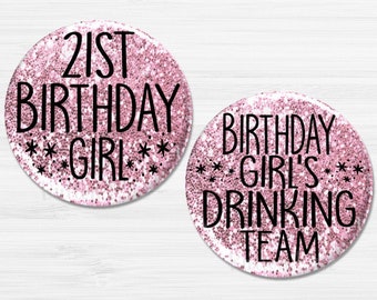 21st Birthday Party Buttons, Rose Gold 21st Birthday Pins, 21st Birthday Gift, 21st Birthday Party Pins, Happy Birthday, 2.25" Option B1359D