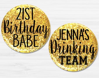 21st Birthday Party Favors, 21st Birthday Pins, 21st Drinking Party Buttons, 21st Birthday Party Decorations, 21st Happy Birthday BB1275