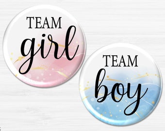 Team Girl Team Boy Pins, Rose Gold Baby Gender Reveal Badges, Blue Gold Baby Shower Buttons, Gender Reveal Party - BB2787