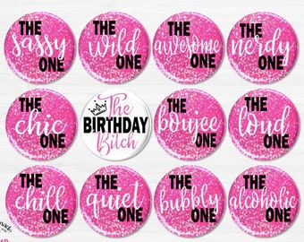 Birthday Party Buttons, Birthday Bash Party Pins, Funny Bachelorette Party Pins, Birthday Party Favors - BB2763D