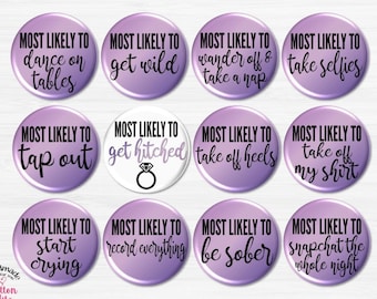 Bachelorette Party Buttons, Funny Bachelorette Party Pins, Purple Bachelorette, Bridal Party Favors, Bachelorette Party Favors - BB2753B