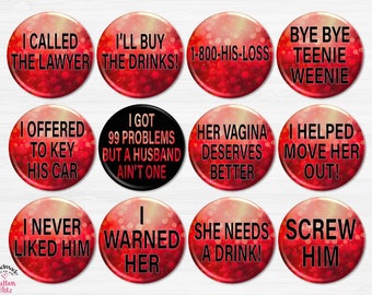 Just Divorced and Divorce Support Crew Pins, Divorced Party Pins, Divorce Party Buttons, Divorce Party Favors BB2827F
