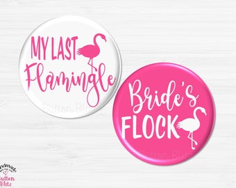 Flamingo Bachelorette Party Favors, Bride's Flock Pinback Button, Flamingle Bridal Badges, Bachelorette Party Badges, 2.25" Option - BB2823