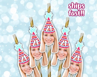 Custom Head Birthday Straws, Custom Birthday Photo Decorations, Face Straws, Personalized Party Drinking Gift
