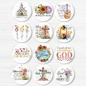 Christian Faith Buttons, Inspirational Bible Verse Pinback Pins, Religious Church Gifts, Set of 12 - BB3033