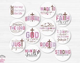 12 Christianity and Faith Buttons, Praise the Lord, Our Savior Jesus Christ, Christian Inspirational and Prayer Awareness Pins - BB3031