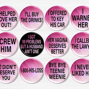 Just Divorced and Divorce Support Crew Pins, Divorced Party Pins, Divorce Party Buttons, Divorce Party Favors BB2827