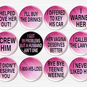 Just Divorced and Divorce Support Crew Pins, Divorced Party Pins, Divorce Party Buttons, Divorce Party Favors BB2827