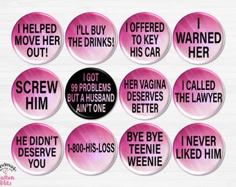 Just Divorced and Divorce Support Crew Pins, Divorced Party Pins, Divorce Party Buttons, Divorce Party Favors BB2827