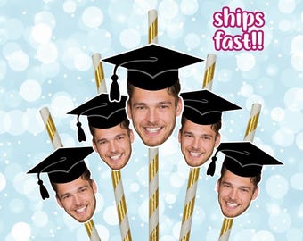 Custom Head Graduation Straws, Custom Grad Photo Decorations, Face Straws and Face Confetti, Personalized Party Straw, Cupcake Toppers