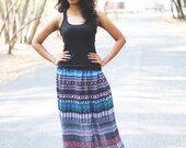 Blue Aztec Skirt / Chiffon Maxi Skirt /Boho Skirt Maxi/Circle Skirt/Long Skirt Maxi/Tulle Skirt Women/Bohemian Skirt Maxi/Chiffon Skirt Maxi