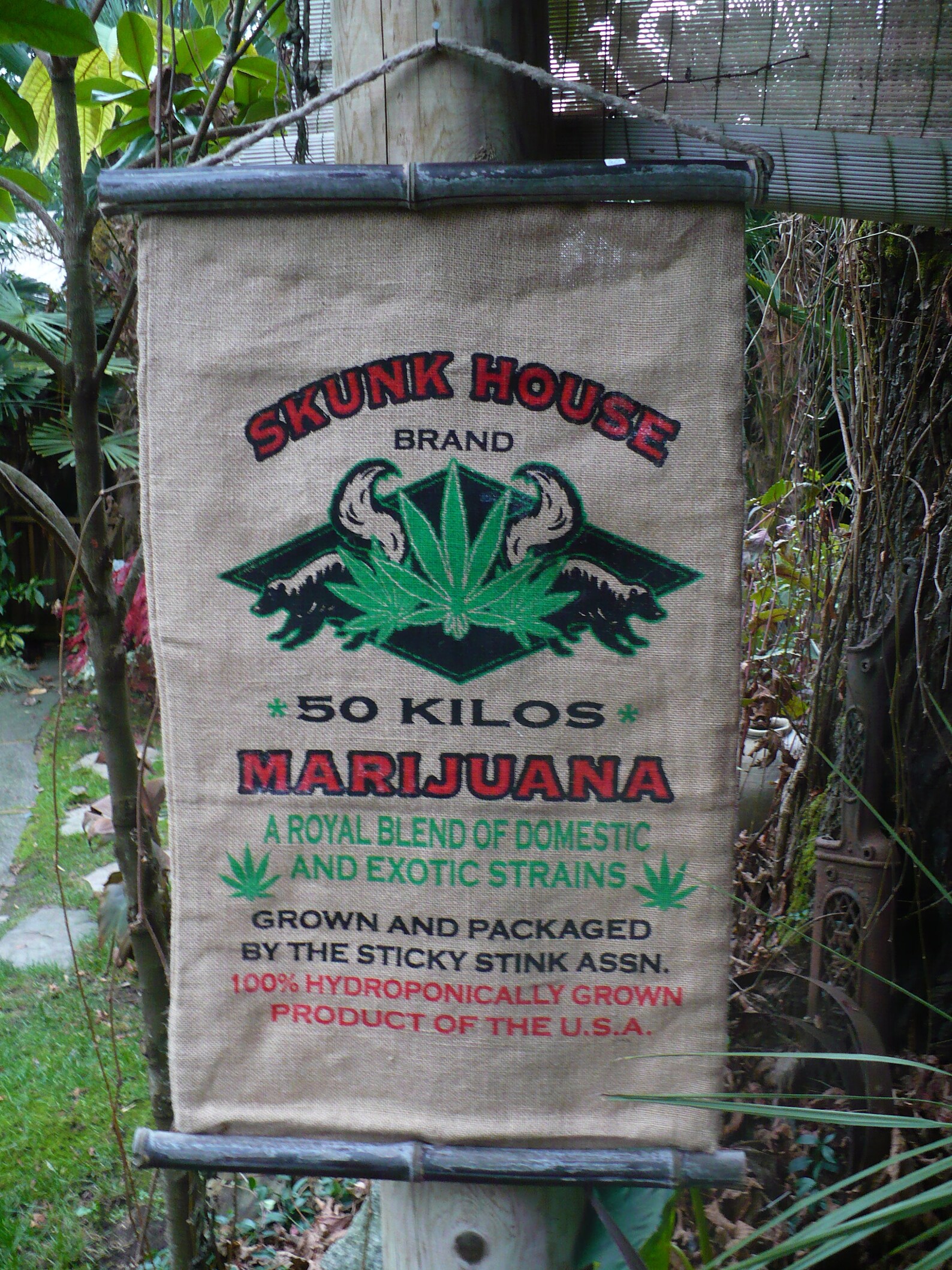 Burlap CANNABIS bag with Black Bamboo SKUNK HOUSE brand Etsy