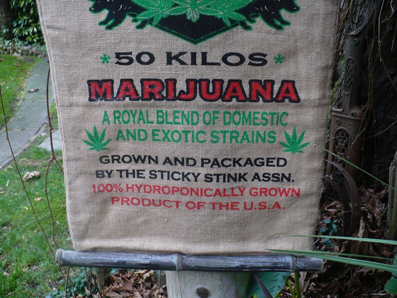 Burlap CANNABIS bag with Black Bamboo SKUNK HOUSE brand Etsy