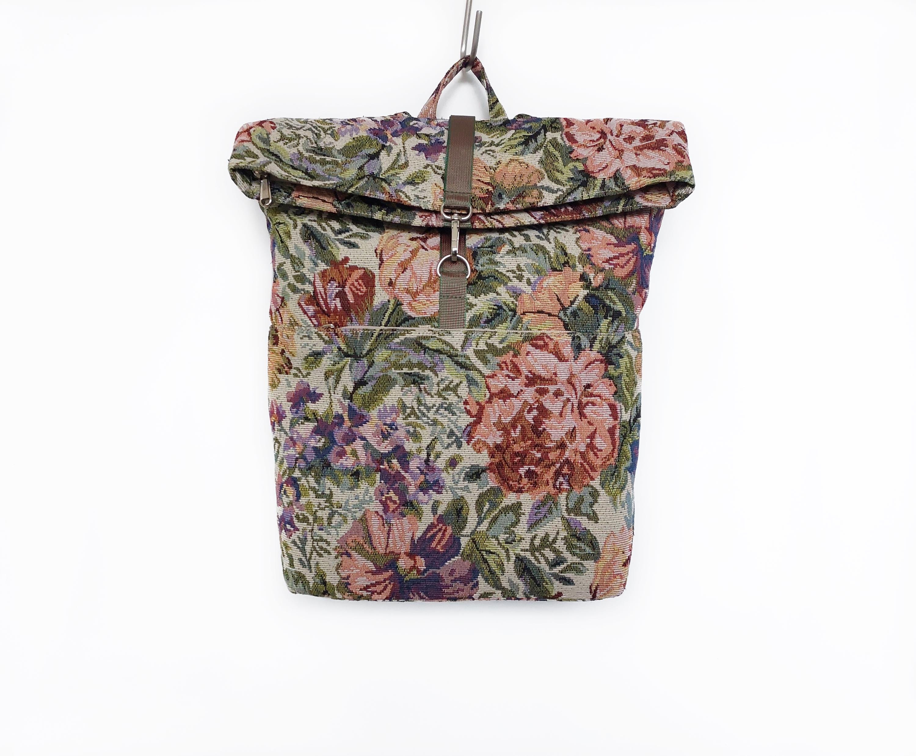 Sac à Dos Artisanal - Motif Floral Tapestry Et Cuir - Fait Main - Unique