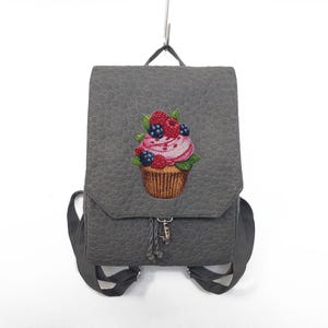 Embroidered Quilted Backpack: Cotton Blend, Adjustable Straps
