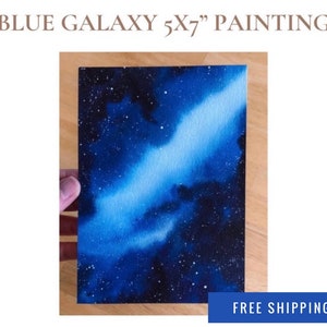 Blue Galaxy 5x7 Original Watercolor, Galaxy Art, Galaxy Painting, Watercolor Galaxy, Gifts for Space Lovers, Space Theme, Galaxy Theme