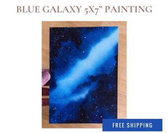 Blue Galaxy 5x7 Original Watercolor, Galaxy Art, Galaxy Painting, Watercolor Galaxy, Gifts for Space Lovers, Space Theme, Galaxy Theme