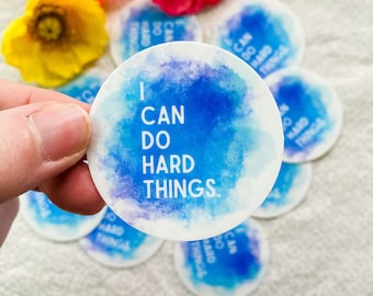 I Can Do Hard Things Circle Sticker, Free Shipping, Blue Purple White Vinyl Decal Stickers, Waterproof Weatherproof Dishwasher Safe, Gifts