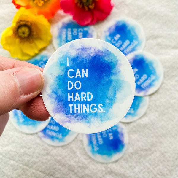 I Can Do Hard Things Circle Sticker, Free Shipping, Blue Purple White Vinyl Decal Stickers, Waterproof Weatherproof Dishwasher Safe, Gifts