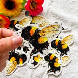 Bumblebee Sticker, Watercolor Bee Sticker, Vinyl Decal, Waterproof, Weatherproof, Dishwasher Safe, Free Shipping, Die Cut Vinyl Sticker