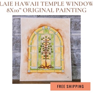 Laie Hawaii LDS Temple Window 8x10 Original Painting, LDS Temple Art, Watercolor Temple Window, Free Shipping, LDS Art