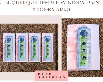 Albuquerque Temple Window Prints & Bookmarks - Unframed, LDS Temple, Temple Watercolor, LDS Art, LDS Painting