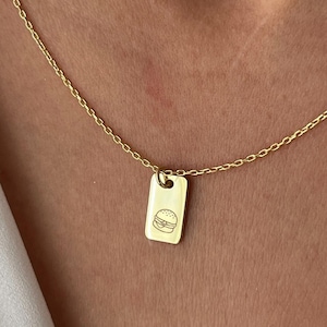 Gold Plated Hamburger Necklace: Engraved Sterling Silver Fast Food Charm