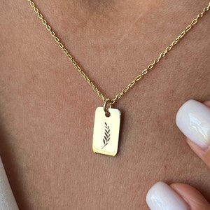 Gold Plated Olive Branch Necklace: Engraved Sterling Silver Peace Jewelry