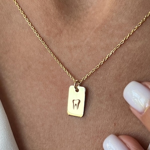 14K Gold Plated Tooth Necklace: Sterling Silver Dentist Gift