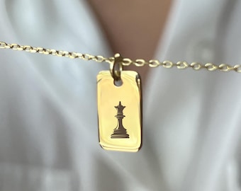 Gold Plated Queen Chess Necklace: 925 Sterling Silver Chess Jewelry