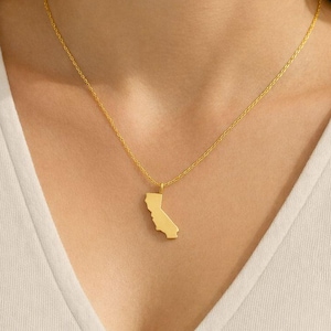 14K Gold Plated California Map Necklace: Sterling Silver Cali Jewelry