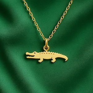 Gold Plated Alligator Necklace: Sterling Silver Crocodile Pendant