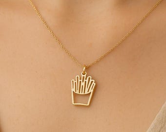 14K Gold Plated French Fries Necklace: Sterling Silver Fast Food Jewelry