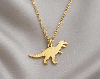 スターリングシルバーのピクセル恐竜ネックレス：T-Rexジュエリー
