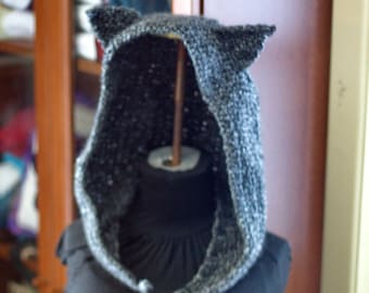 Cat cowl hood hat crocheted knitted