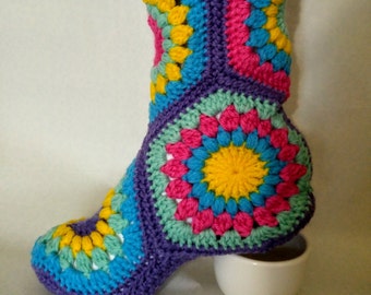 hexagon slippers booties crochet knit socks