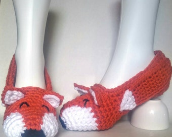 crochet fox slippers women men girl boy