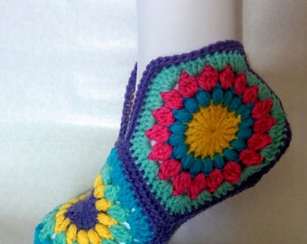 hexagon slippers booties crochet knit socks