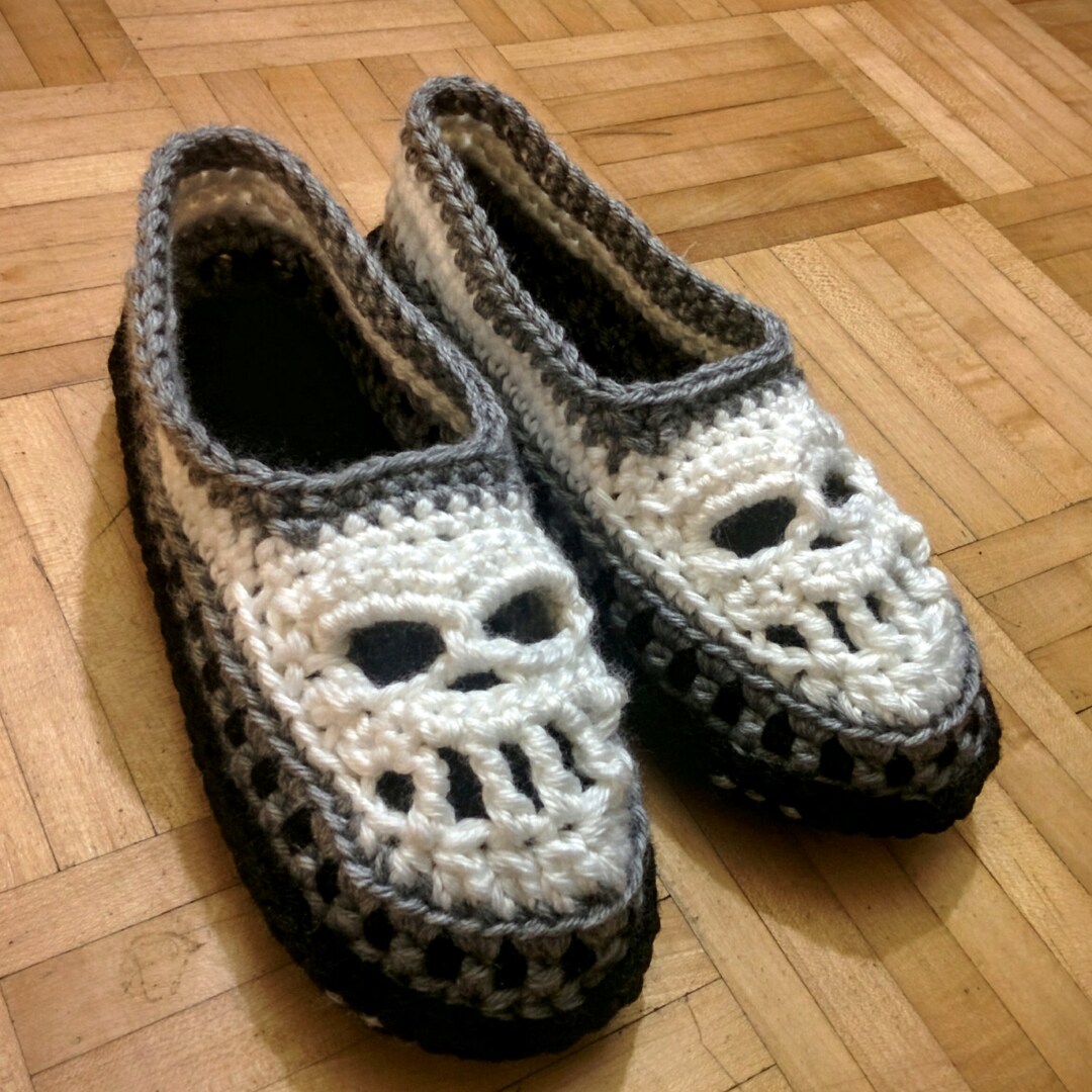 Skull Crochet Slippers Men Women Etsy