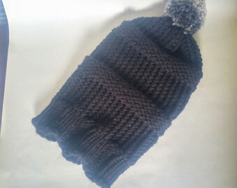 Knitted slouch hat textured pompom ready to ship