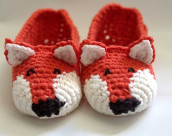 crochet fox slippers women men girl boy