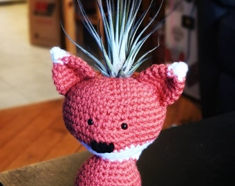 Cute crochet fox air plant vase stand tillandsia holder