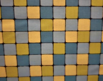 Andover Hoot Hoot Quilting Fabric: Blue, Yellow, Green Squares