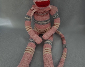19" Pink Stripe Sock Monkey