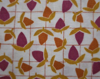Flower Bud Quilting Fabric: Pink & Orange Floral Print, Andover Cotton