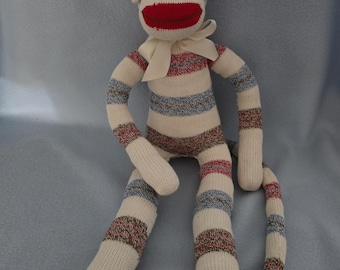 19" Cream Stripe Sock Monkey